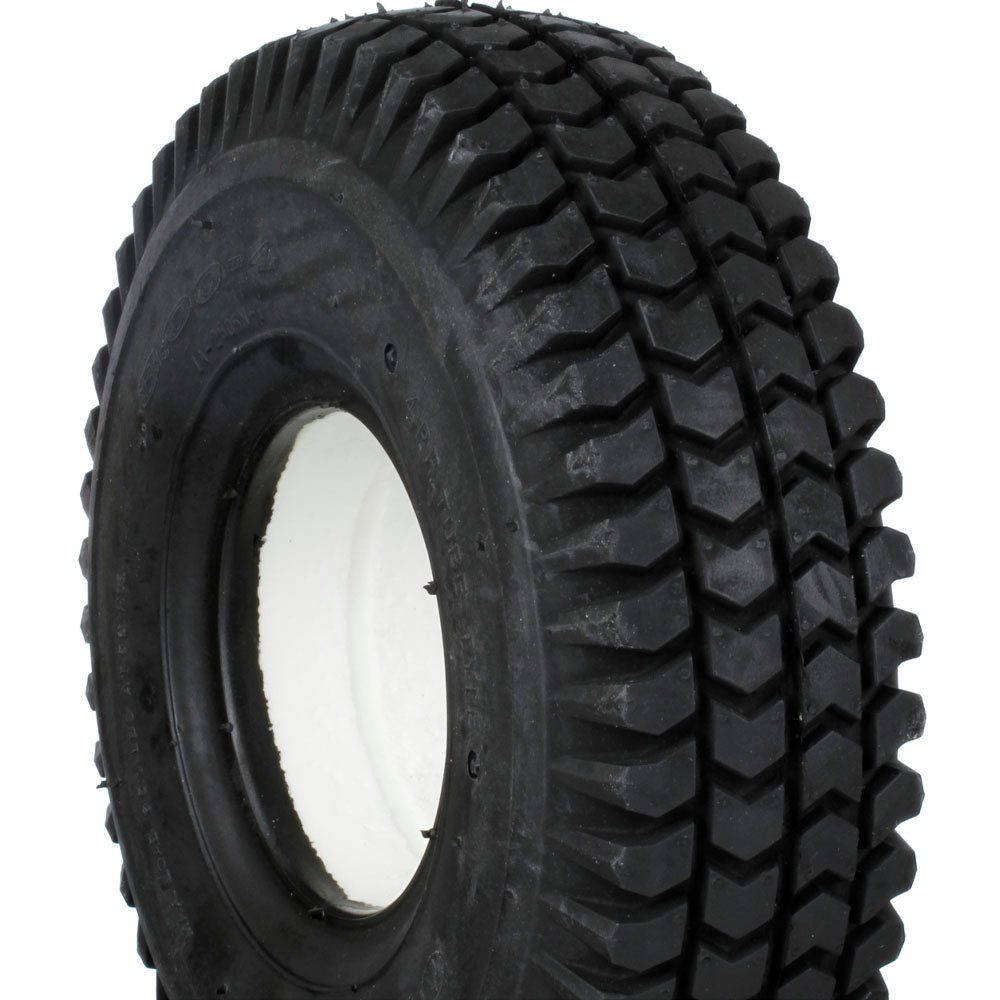 300 x 4 Solid Tyre / Infilled Tyre (3.00-4) Black. Block Tread. Puncture Proof.