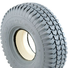 Load image into Gallery viewer, 300 x 4 Solid Tyre / Infilled Tyre (3.00-4) Grey. Block Tread. Puncture Proof. 72mm Rim.