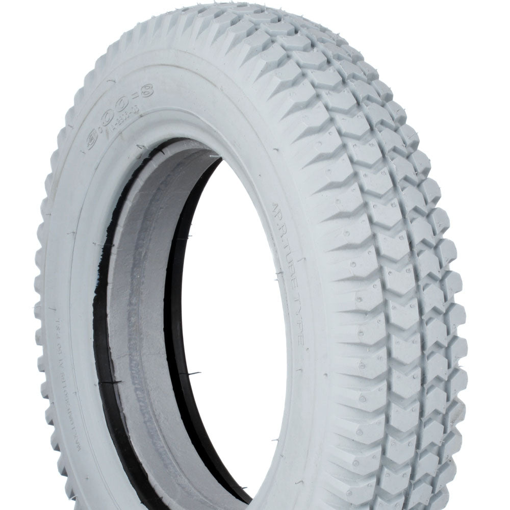 300 x 8 Tyre (3.00-8) Grey. Infilled / Solid. Arrow Tread. Puncture Proof. 36mm Rim.
