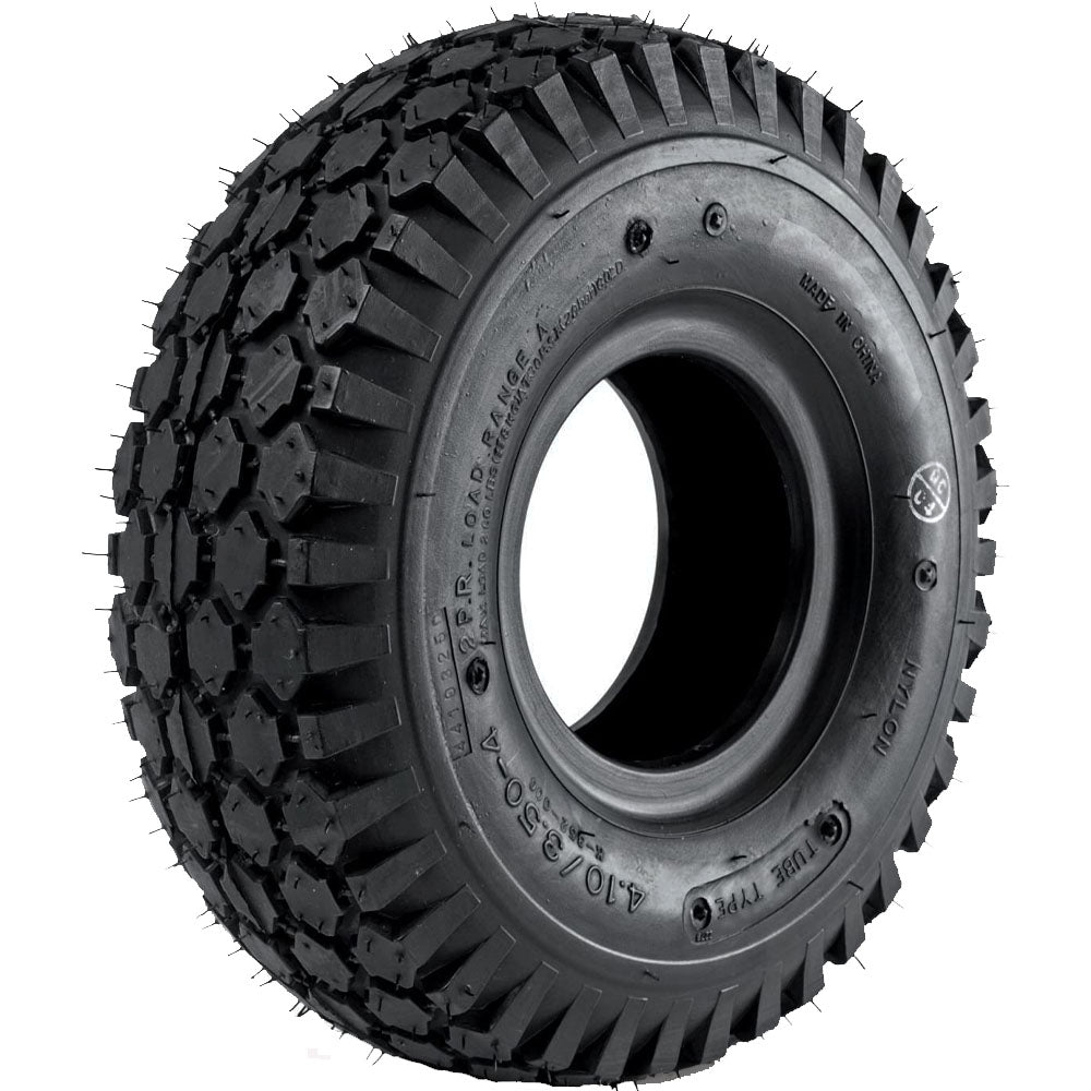 4.10/350-4 Tyre (410/350 x 4) Pneumatic. Block Tread. Black.