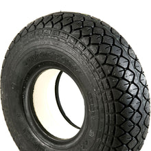 Load image into Gallery viewer, 400 x 5 Solid Tyre / Infilled Tyre (4.00-5. 330 x 100) Black. Block Tread. Puncture Proof.