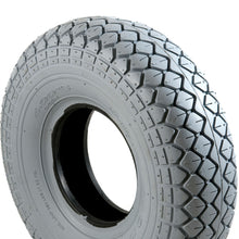 Load image into Gallery viewer, 400 x 5 Solid Tyre / Infilled Tyre (4.00-5. 330 x 100) Grey. Rounded Block Tread. Puncture Proof.